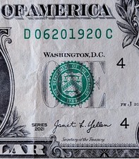 2021 $1 bill fancy serial, birthday date note 06201920 June 20, 1920