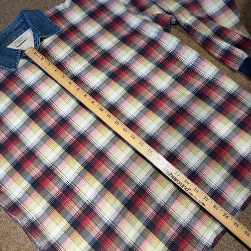Structure Red Navy Orange White Plaid Long Sleeve Rugby Denim Collar Polo M USA - Picture 4 of 6