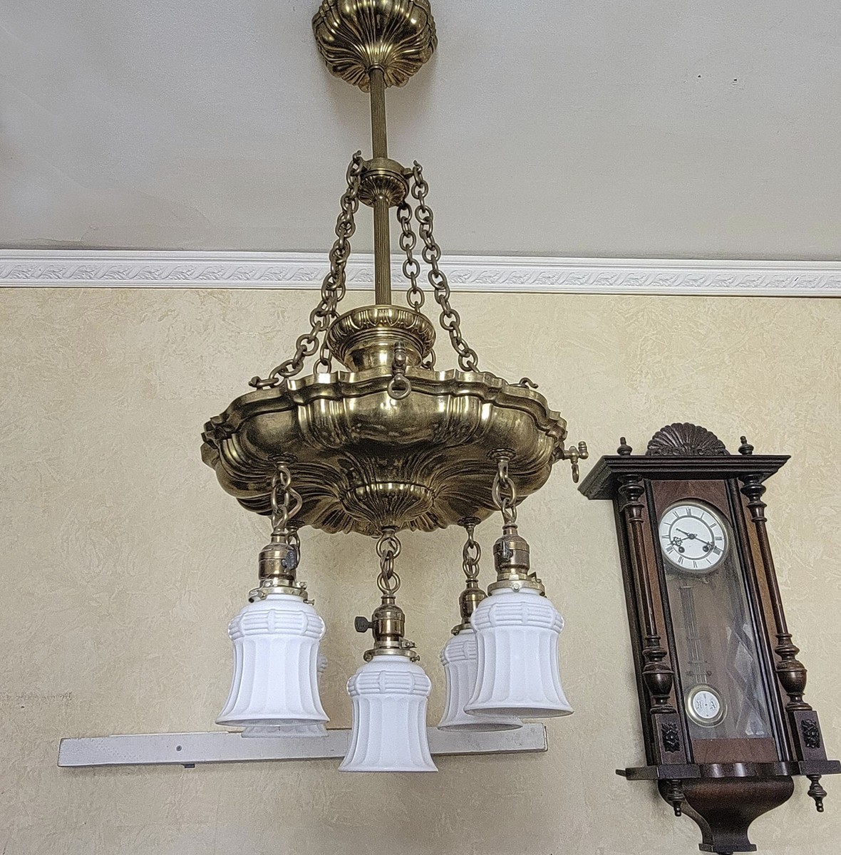 341c Antique 10's 20s Sheffield brass gas electric ceiling
