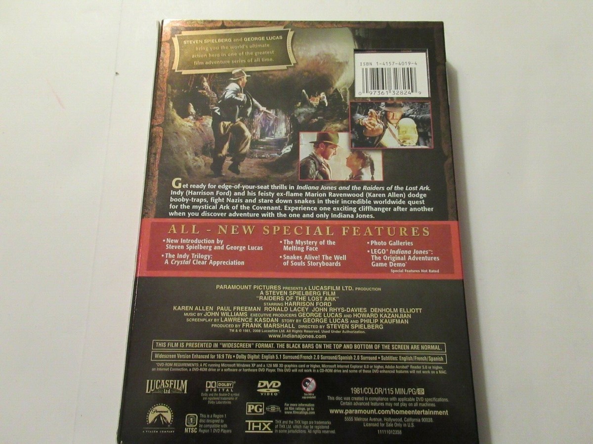 Indiana Jones: Raiders of the Lost Ark (DVD, 1981) W/Slip Cover