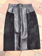 Made in USA"MAXIMA"Black Leather/Suide Lined Pockets Skirt size 6.Super Cute!