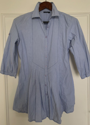 BLUE SEVEN   Gr. 40 Bluse Tunika 3/4 Ärmel Biese Plastron Blau/Weiß gestreift