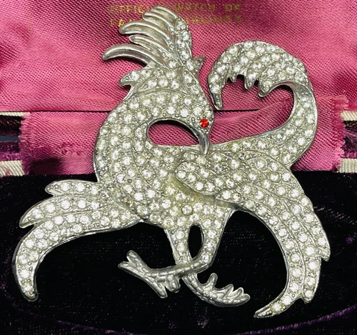 Big Vintage Pave Rhinestone Bird Brooch Marcel Boucher Design Figural Pot Metal