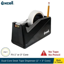 Excell Dual-Core Desk Tape Dispenser Fits 1" & 3" Core ,No Tape & Pen,Pen Holder