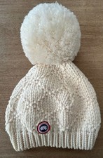 Canada Goose Ivory Cable Knit Oversized Pom-Pom Beanie Hat Winter Sking