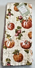LILLIAN AUGUST KITCHEN TOWELS (3) PUMPKINS STRIPES 20 X 28 100% COTTON GAUZE NWT