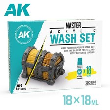 AK Interactive: Master Acrylic Wash Set Full Range 18 Washes - AK19300