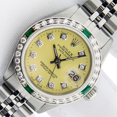 ROLEX LADIES DATEJUST STEEL AND 18K GOLD - YELLOW DIAMOND DIAL AND BEZEL WATCH