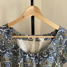 J Crew Women's 4 Blue Paisley Round Neck Short Sleeves Silk Cotton Mini Dress