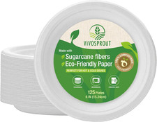 6 Inch White Compostable Plates Biodegradable Sugarcane Fiber Dinner Plates, H