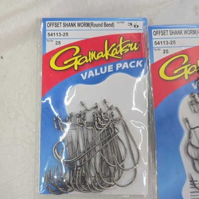 Gamakatsu OFFSET SHANK WORM RB 3/ 0-2 packs=(25 Per Pack)  50 HOOKS total 