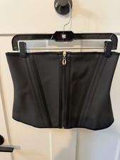 Black Women’s Latex Waist Cincher Corset L Boned Strapless Zip Hook & Eye