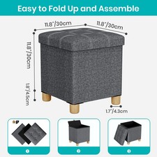 Oak&Tea 30x30x30cm Storage Ottoman with Legs Square Linen Upholstered Footrest