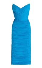 NWT Alex Perry Dane Blue Ruched Jersey Point Strapless Midi Dress 16 US 12 $1800