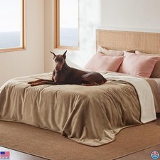 Bedsure King Size Waterproof Dog Blanket 108"x86", Sherpa Fleece, Camel Color