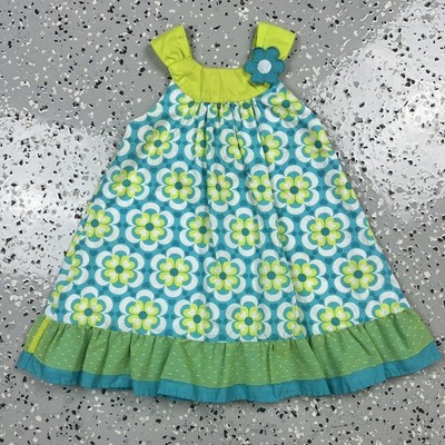 Penelope Mack Girls Green and Blue Toddler Dress 3T 