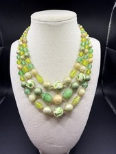 Vintage Estate Gorgeous Multi Strand Glass Green Beaded Necklace