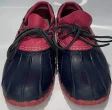 LL Bean Duck Boots USA Womens Size 11 ? Blue Pink Leather Waterproof Rubber Moc