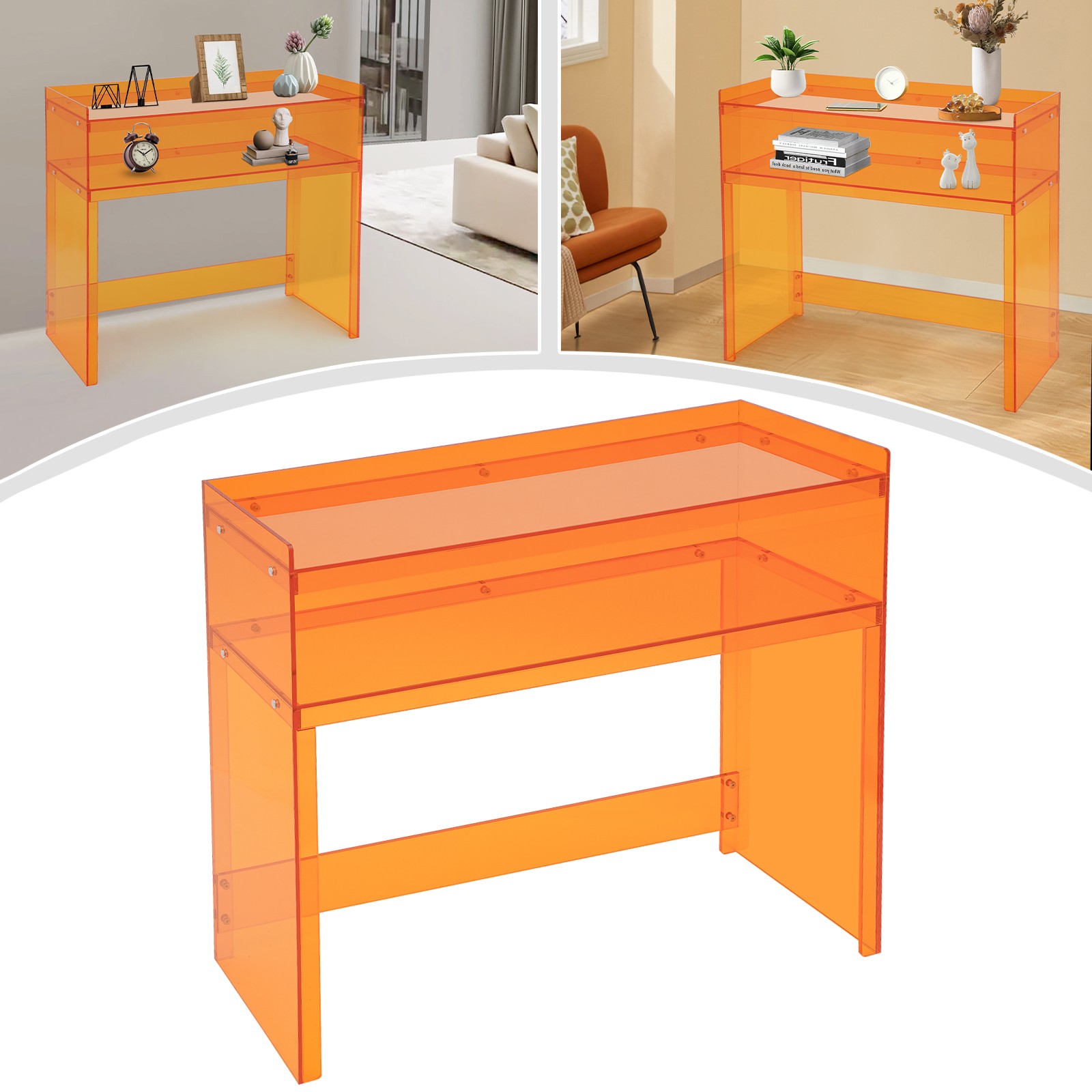 NEW Acrylic Desk Small Entryway Table with Open Shelves Entry Table 100*30*80cm