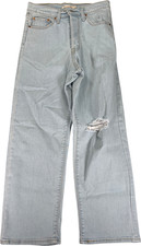 Levi  s Women  s Light Wash Distressed Ribcage Straight Ankle Denim Jeans - 29