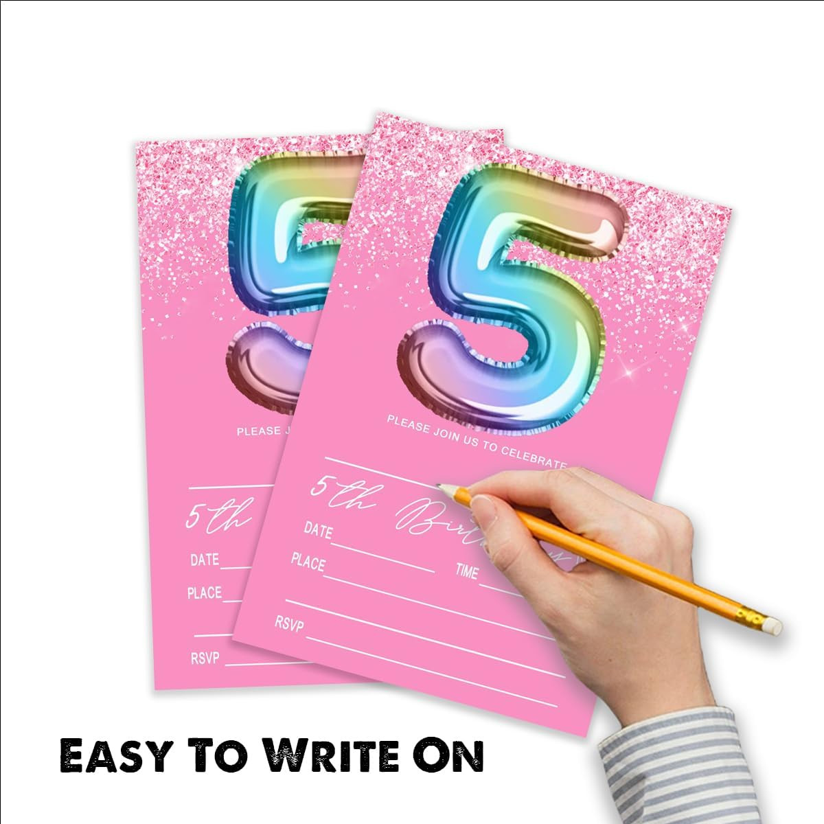 Pink 5th Birthday Invitation for Girls 20 Pieces Glitter Birthday invitation Rai