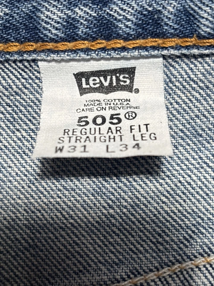 Jeans rectos vintage Levi’s 505 30 X 34 EE. UU. cremallera azul rojo pestaña 2000 Foto 3 de 4