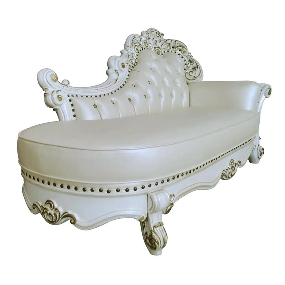 ACME Vendome Chaise Tapizada de Madera con Dos Almohadas en Perla Foto 2 de 4
