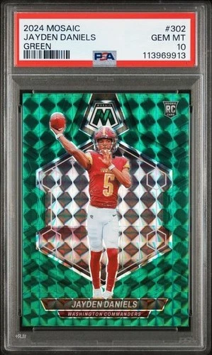 2024 Mosaic Jayden Daniels PSA 10 GEM GREEN PRIZM ROOKIE RC #302 Commanders