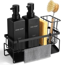 Kitchen Soap Bottle Set, 2 Pack 350ml Dispensers With Sponge Stand, Black