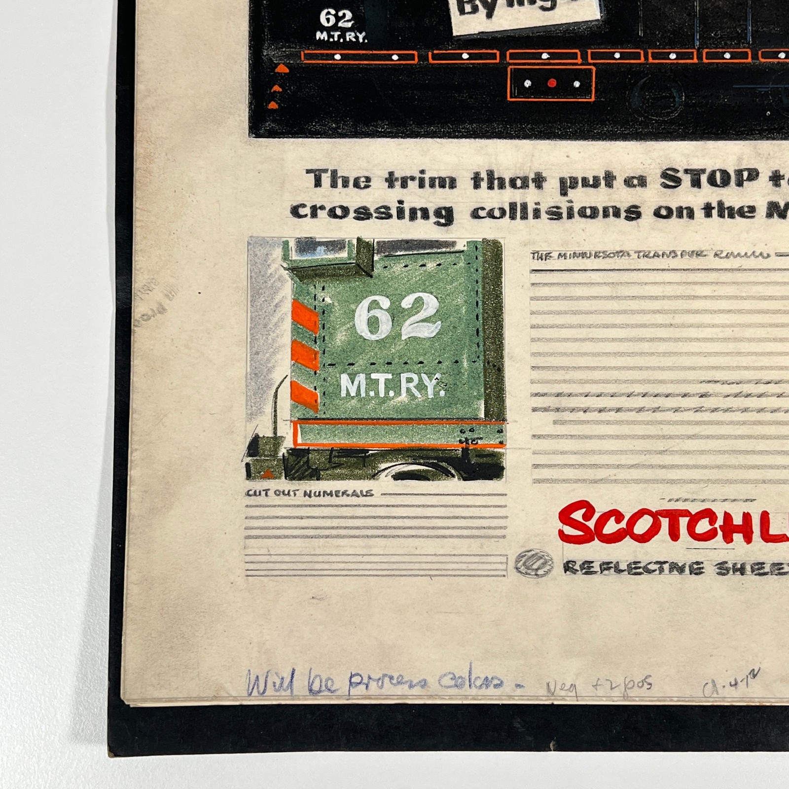 Original 1954 3M Scotchlite Railroad Ad Mockup Minnesota Transfer Ry #62 Art