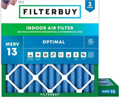 Filterbuy 25x13.25x2 MERV 13 Air Filter Replacement HVAC Furnace