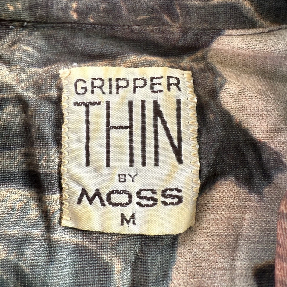 Настоящая винтажная тонкая камуфляжная футболка 70-х с захватом от Moss на пуговицах ретро диско размер M - Изображение 3 из 4