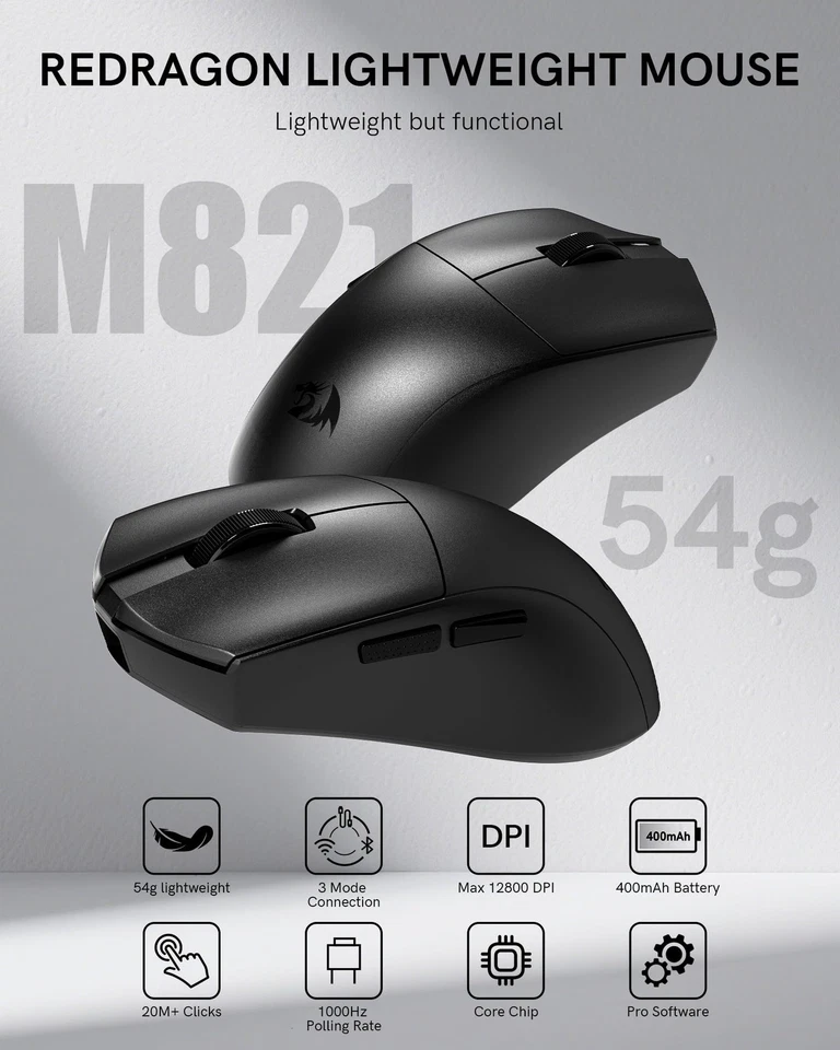 Wireless Gaming Mouse, 54G Lightweight, Tri-Mode 2.4G/USB C Wired/Bluetooth, ... - Image 2 of 4