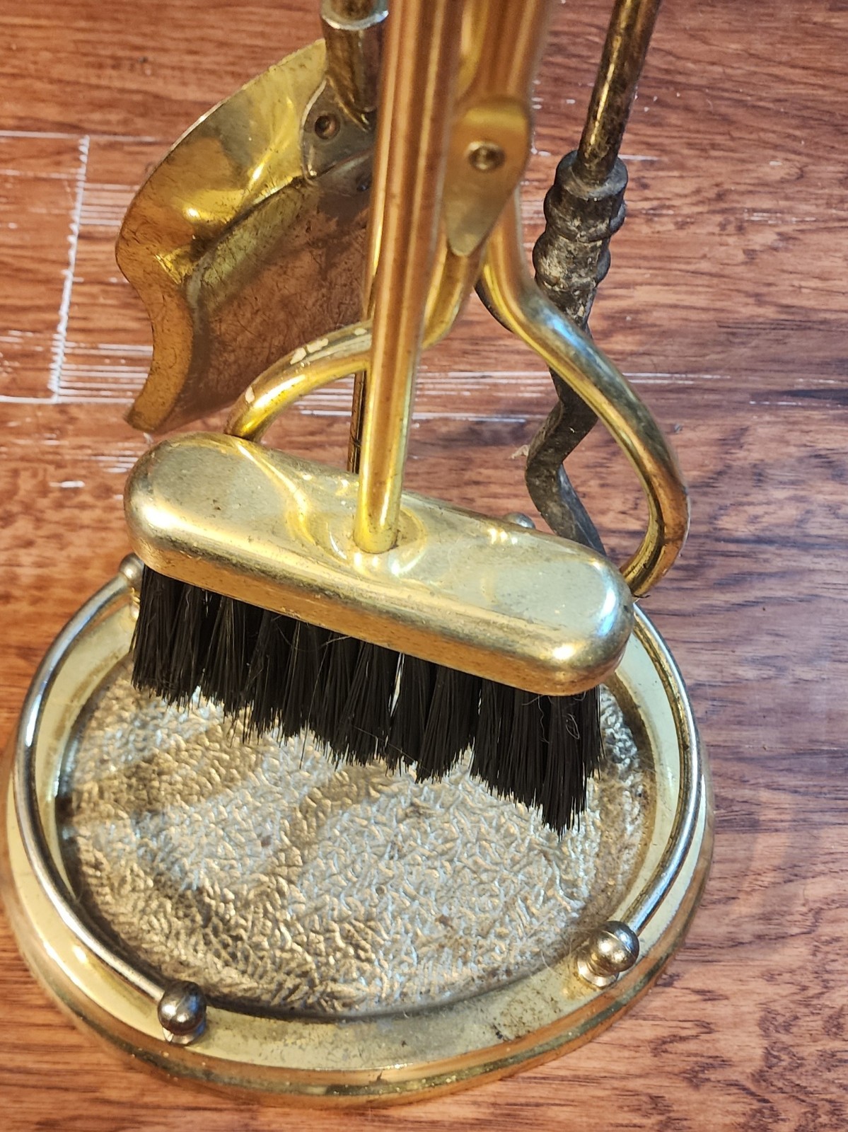 HumeWell VTG Brass & Wrought Iron Heavy Fireplace Tool Set/Companion 5 Pc NICE!!