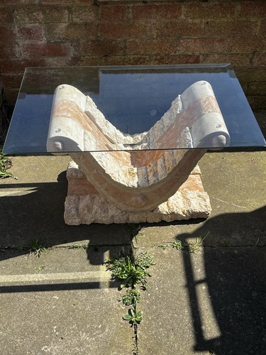 Retro Vintage Postmodern 1990s Mactan Tessellated Stone Glass Coffee Side Table - Picture 13 of 14