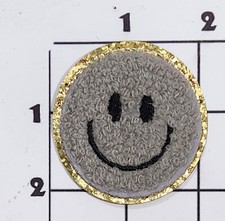 2" Gray Chenille Smiley Face Patch Happy Emoji Iron On