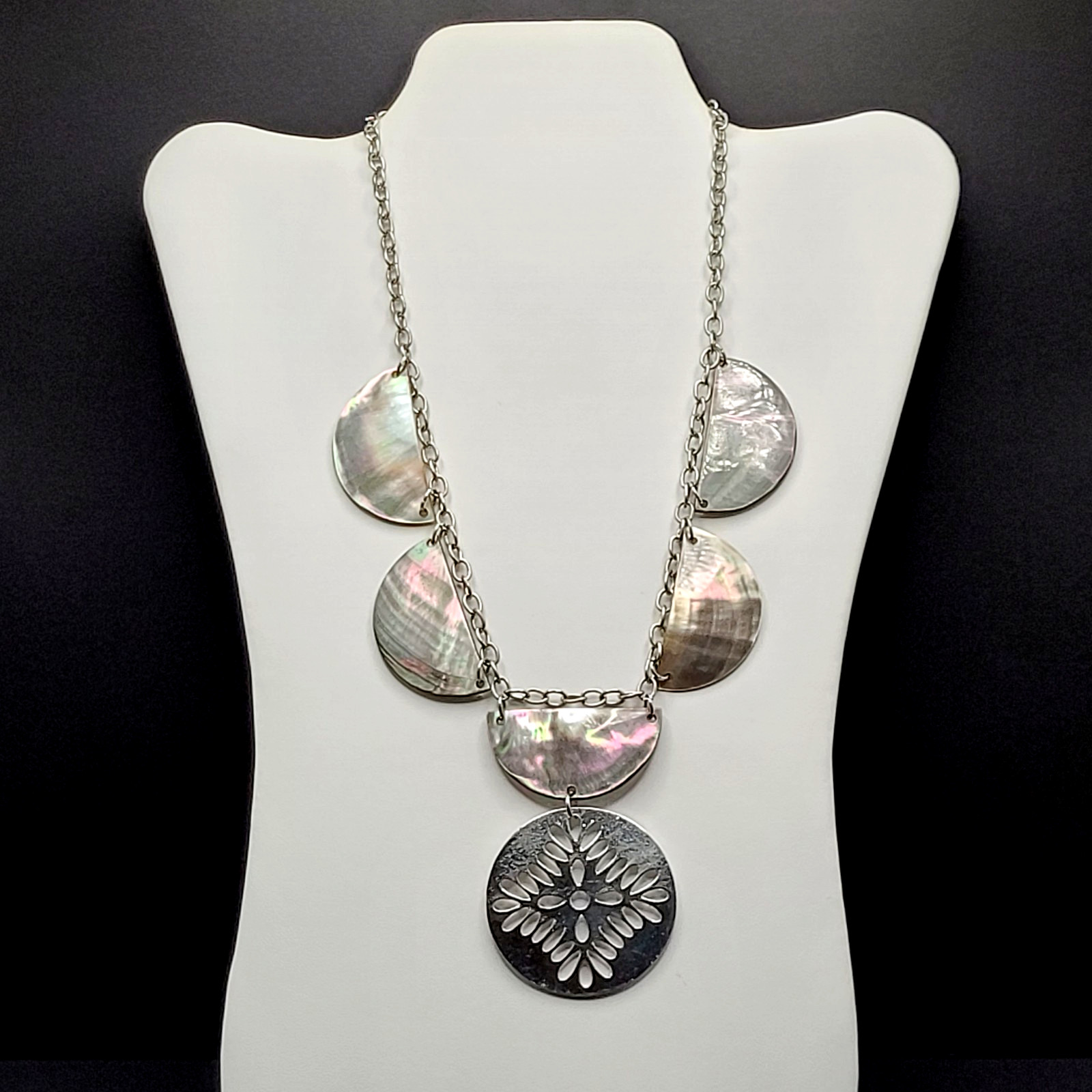 Shell Seashell MOP Abalone Half Circle Silver Ton… - image 3