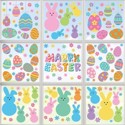 9 Sheets Easter Window Clings, 152PCS Double Sided Easter Party Clings for Glass