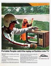 1968 TOSHIBA TV Original Vintage Print Ad Color Portable Television 10" X 13.5"