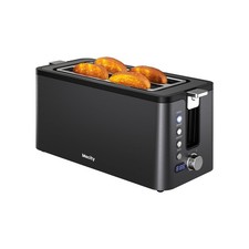 4 Slice Toaster Long Slot Extra Wide Stainless Steel 1300W Mecity Timer Bagel