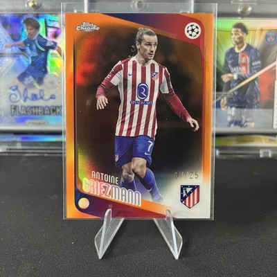 2025-26 Topps Chrome UEFA #82 Antoine Griezmann Orange 7/25 Jersey # Match