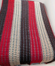 Vintage Handmade Crochet Afghan Wool Blanket Throw Brown Orange Cream 44'x74'