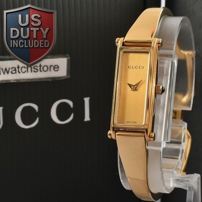 Box Vintage GUCCI 1500L Gold Dial Bangle Square Quartz Womens Watch From JAPAN