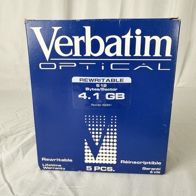 Verbatim Rewritable Optical Disk #92841 4.1GB 5.25'' 512 Bytes 5 Pack Opened Read