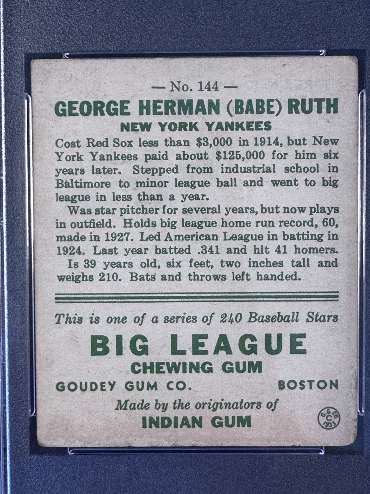 1933 Goudey BABE RUTH #144 New York Yankees HOF ICONIC CARD PSA 2.5 GOOD+ view 12