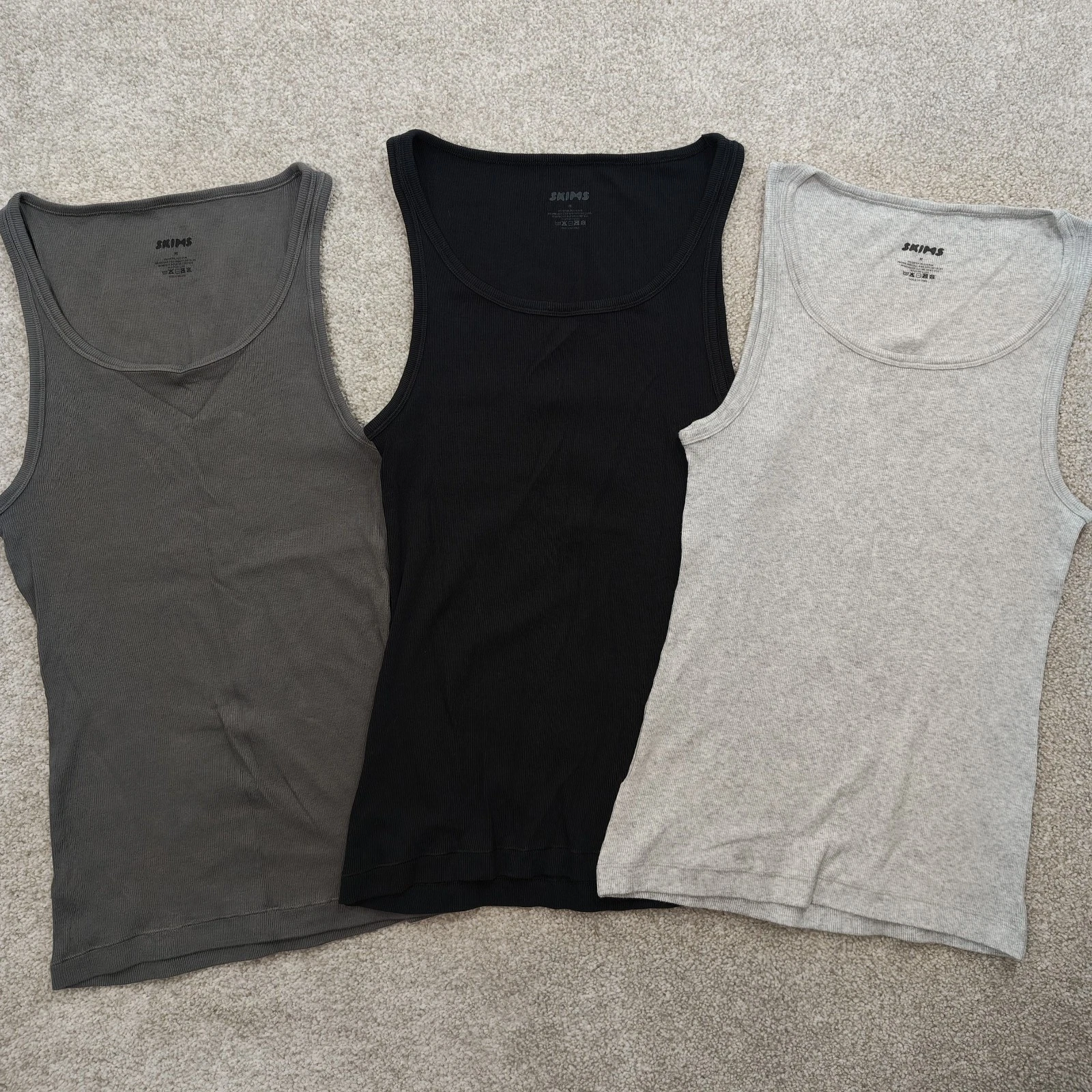SKIMS Cotton Rib Tank Top Bundle Pack of 3 Grey Black Light Heather M Medium