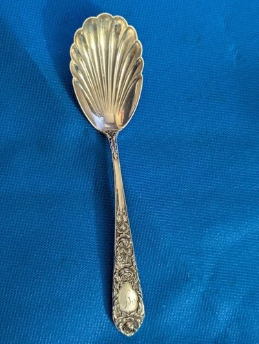 Kirk Sterling Silver Rose Pattern Fluted Sugar Shell Spoon 40 gram