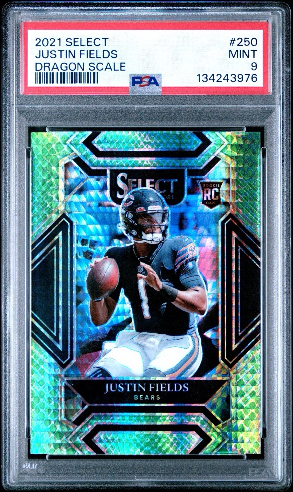 2021 Panini Select Justin Fields RC Dragon Scale Prizm Club Level /89 PSA 9 Jets