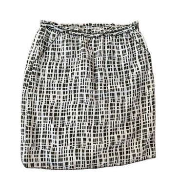 MaxStudio Black White Silk Blend Lined Mini Skirt Elastic Waist NWOT XS