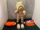 Vintage Cabbage Patch Doll Yellow Hair Blue Eyes & football shorts & shirt